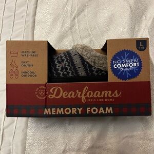 dearfoams Blue and Gray Patterned Memory Foam Slip-On